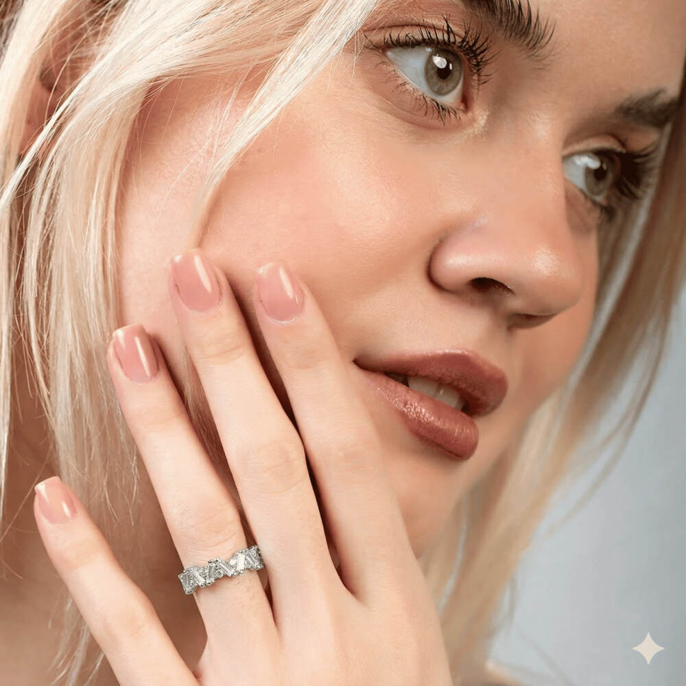 Beyaz Zirkon Taşlı Asimetrik Tasarım Gümüş Renk Ayarlanabilir Ölçü 925 Ayar Gümüş Kadın Yüzük - 2