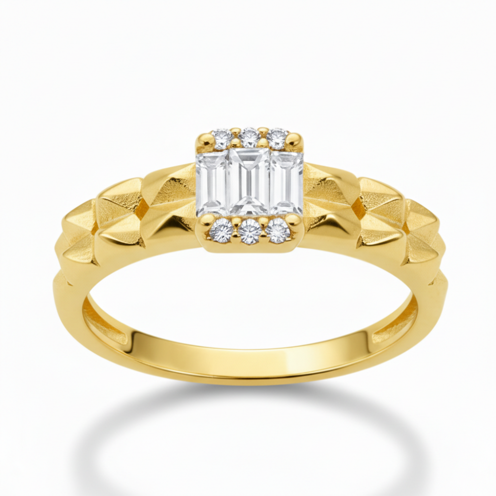 Beyaz Zirkon Taşlı Çark Tasarım Altın Renk Ayarlanabilir Ölçü 925 Ayar Gümüş Kadın Yüzük - 4