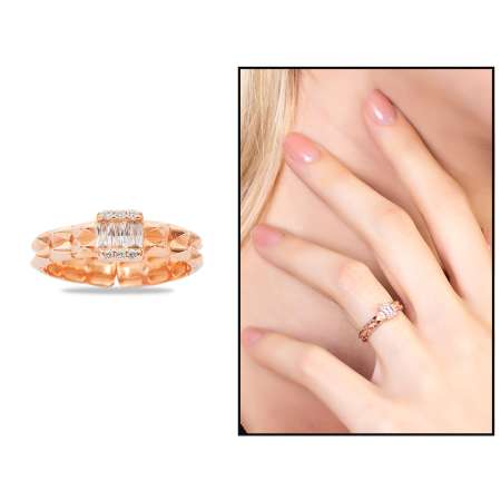 Beyaz Zirkon Taşlı Çark Tasarım Rose Renk Ayarlanabilir Ölçü 925 Ayar Gümüş Kadın Yüzük - Tesbihane