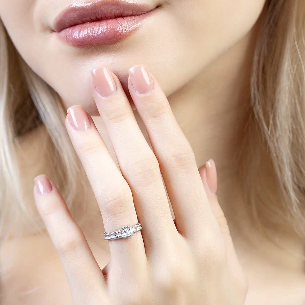 Beyaz Zirkon Taşlı Çark Tasarım Gümüş Renk Ayarlanabilir Ölçü 925 Ayar Gümüş Kadın Yüzük - 5