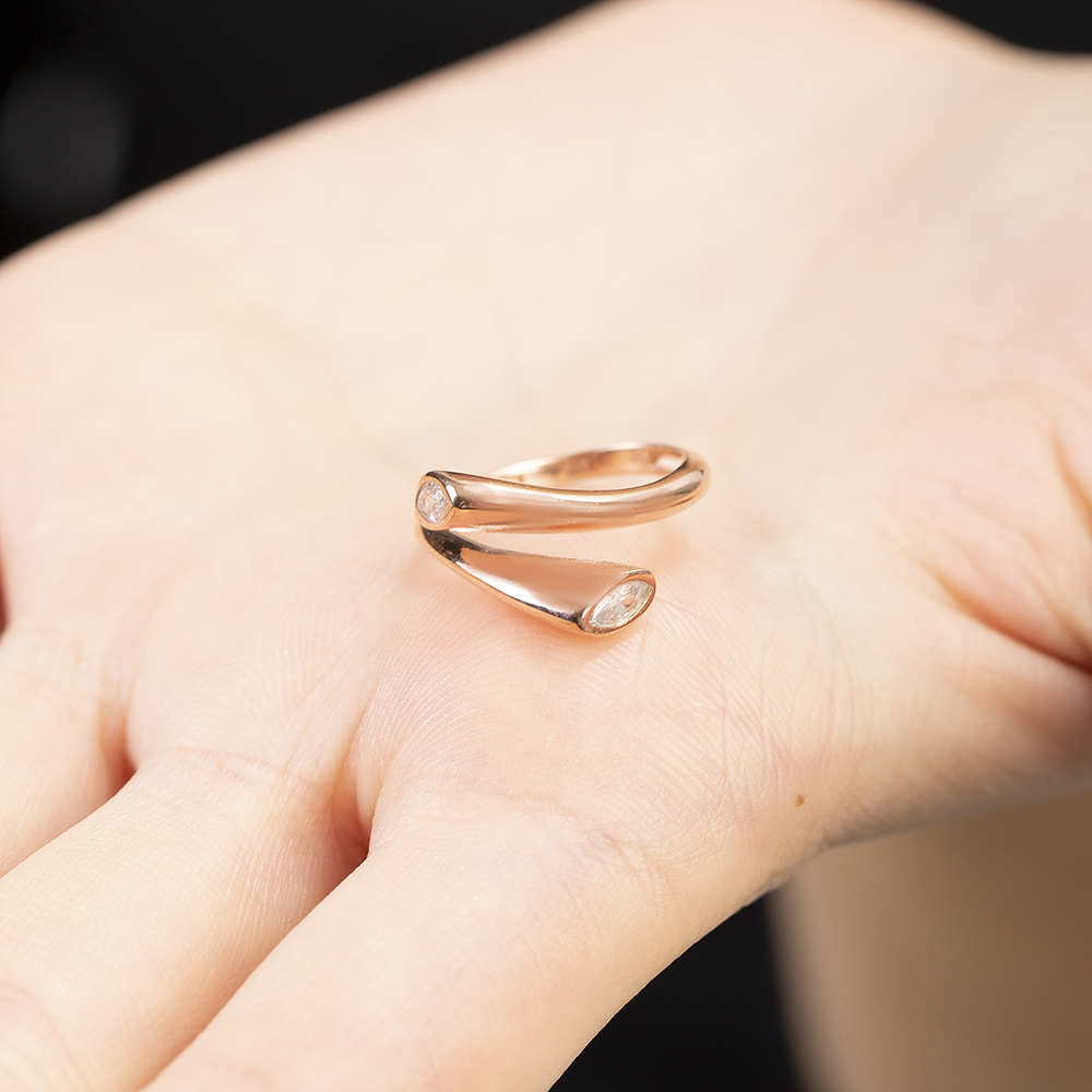 Beyaz Zirkon Taşlı Rose Renk Ayarlanabilir Ölçü 925 Ayar Gümüş Kadın Yüzük - 2