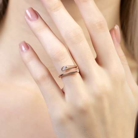 Beyaz Zirkon Taşlı Rose Renk Ayarlanabilir Ölçü 925 Ayar Gümüş Kadın Yüzük - Tesbihane