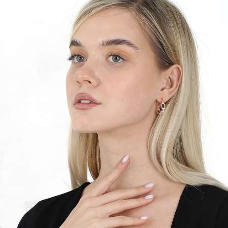 Beyaz Zirkon Taşlı Diamond Cut Tasarım Rose Renk 925 Ayar Gümüş Kadın Küpe - Tesbihane