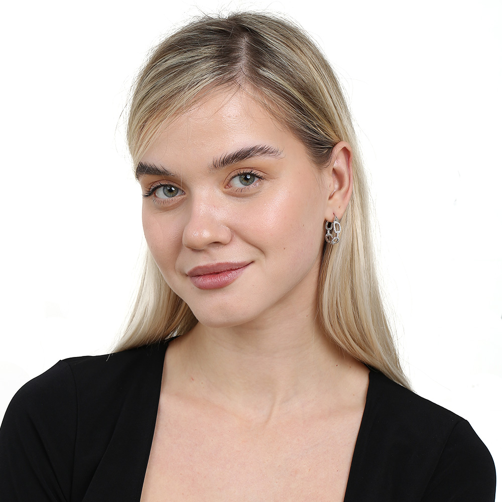 Beyaz Zirkon Taşlı Diamond Cut Tasarım Gümüş Renk 925 Ayar Gümüş Kadın Küpe - 2