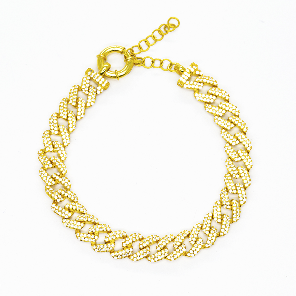 Beyaz Zirkon Taşlı Altın Renk 925 Ayar Gümüş Gurmet Kadın Bileklik - 2