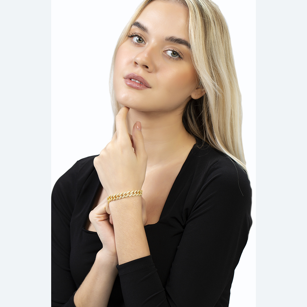 Beyaz Zirkon Taşlı Altın Renk 925 Ayar Gümüş Gurmet Kadın Bileklik - 3