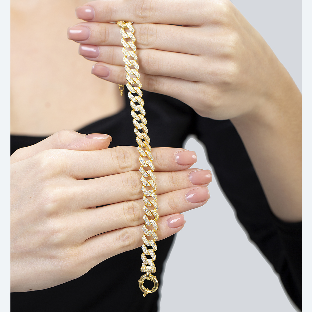 Beyaz Zirkon Taşlı Altın Renk 925 Ayar Gümüş Gurmet Kadın Bileklik - 5