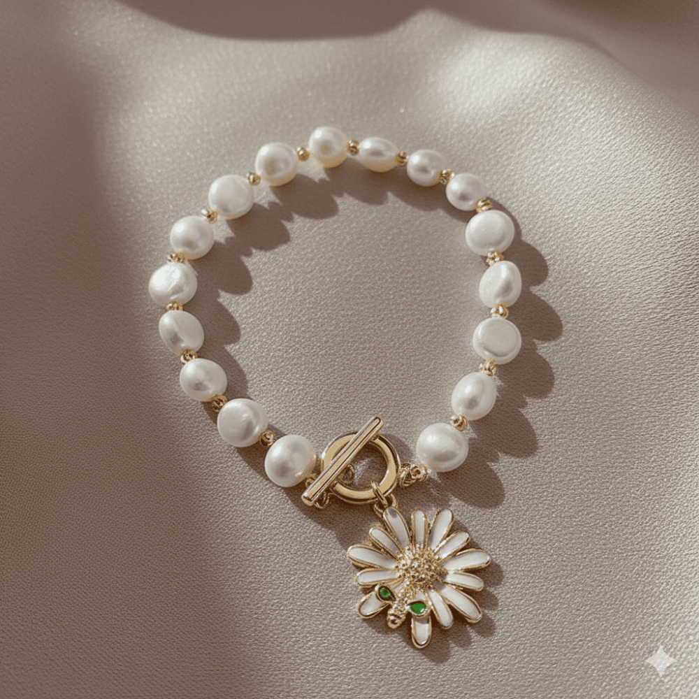 Beyaz Zirkon Taşlı Altın Renk Kelebek Tasarım Uzunluk Ayarlı Doğaltaş İnci Kadın Bileklik - 9