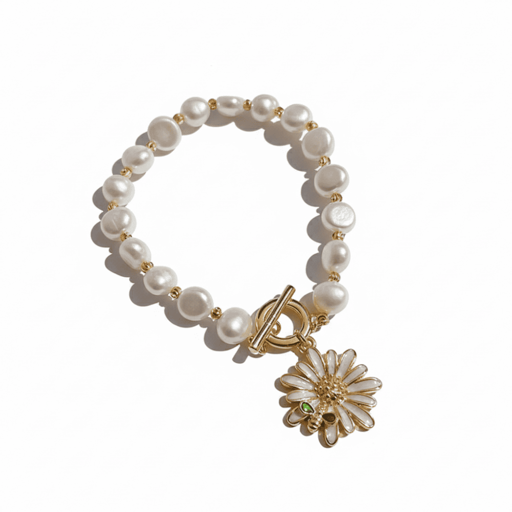 Beyaz Zirkon Taşlı Altın Renk Kelebek Tasarım Uzunluk Ayarlı Doğaltaş İnci Kadın Bileklik - 4