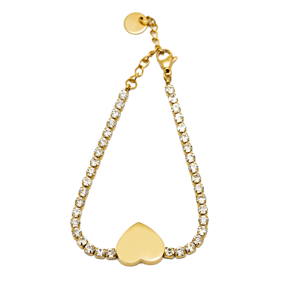 Beyaz Zirkon Taşlı Kalp Tasarım Altın Renk Kişiye Özel İsim Yazılı Çelik Kadın Bileklik - 7