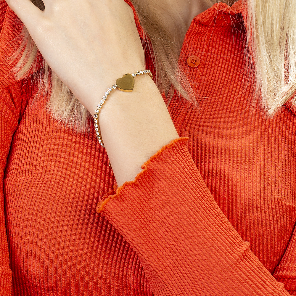 Beyaz Zirkon Taşlı Kalp Tasarım Altın Renk Kişiye Özel İsim Yazılı Çelik Kadın Bileklik - 4