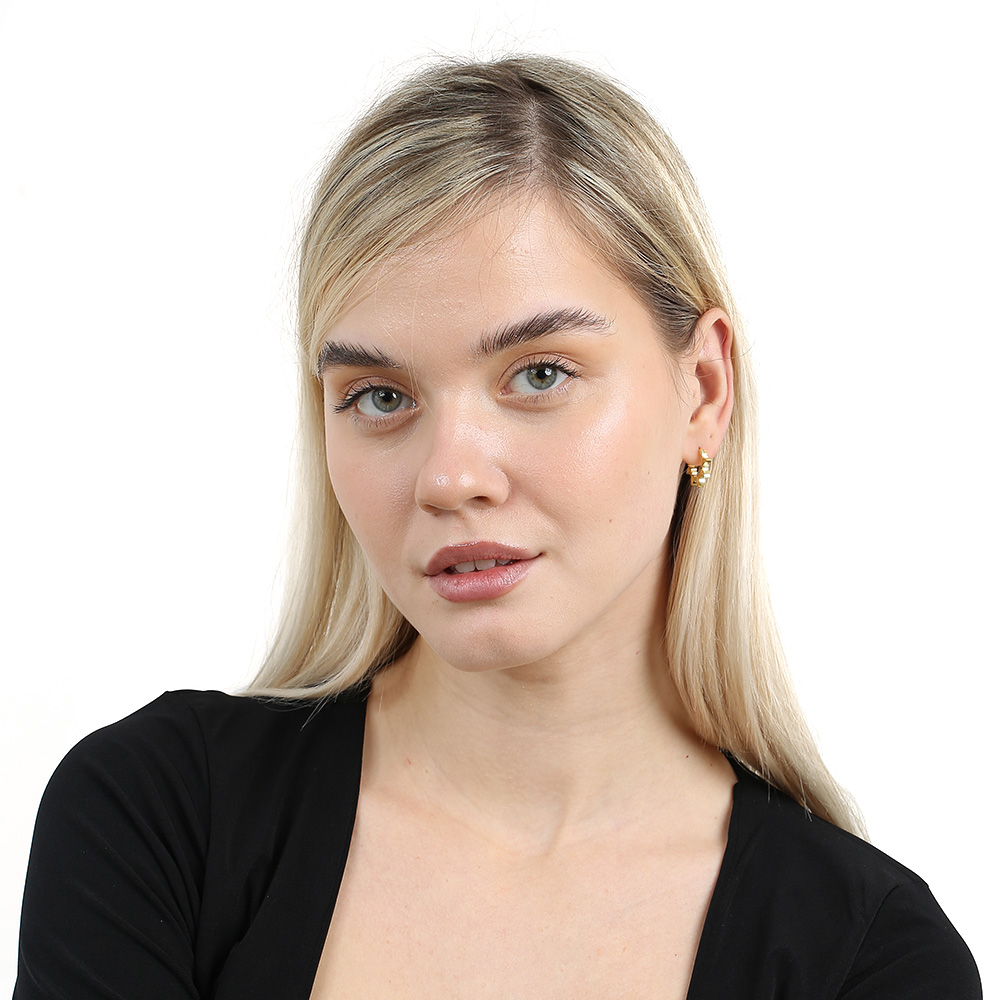 Beyaz Zirkon Taşlı Gözyaşı Tasarım Altın Renk 925 Ayar Gümüş Kadın Küpe - 2