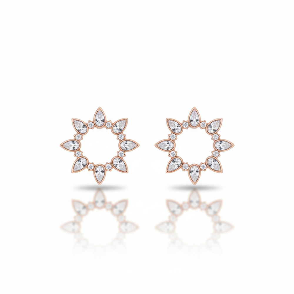 Beyaz Zirkon Taşlı Gözyaşı Tasarım Rose Renk 925 Ayar Gümüş Kadın Küpe - 4