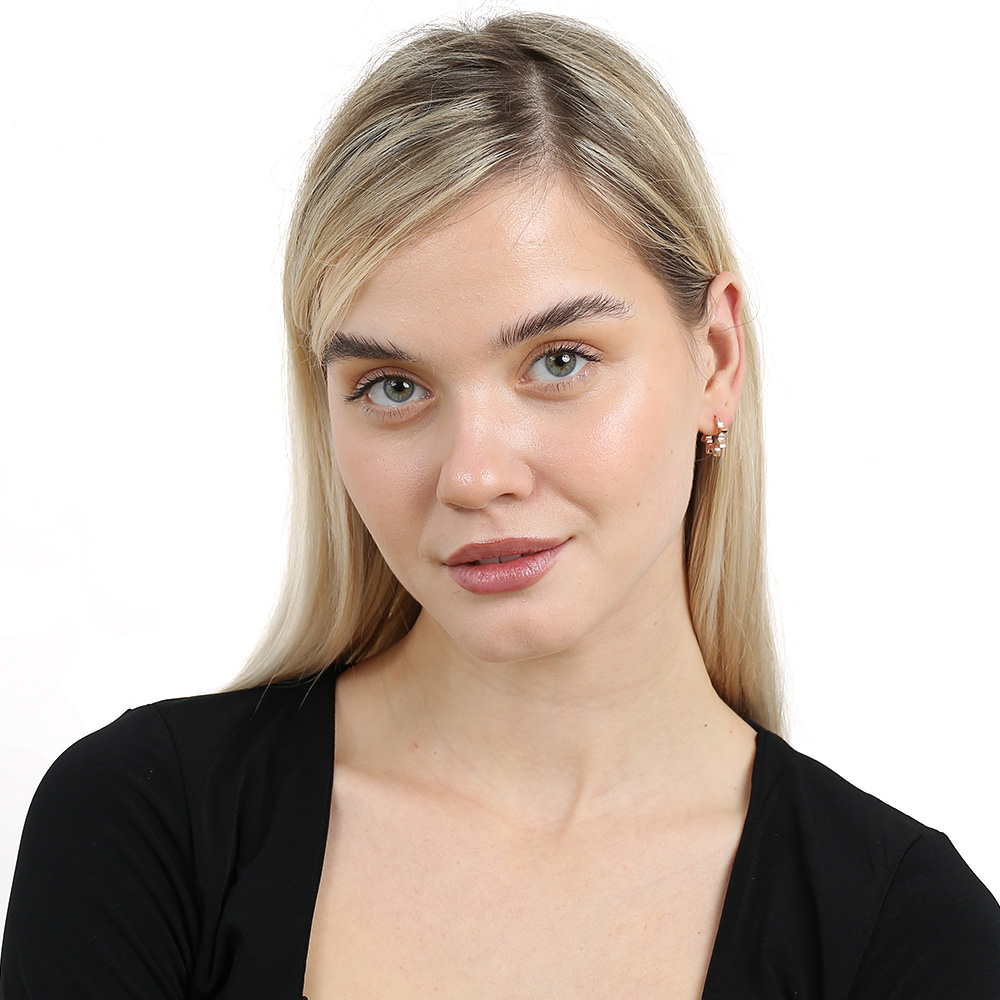 Beyaz Zirkon Taşlı Gözyaşı Tasarım Rose Renk 925 Ayar Gümüş Kadın Küpe - 2