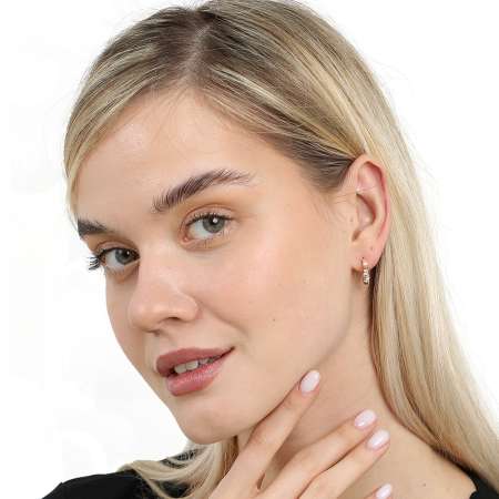 Beyaz Zirkon Taşlı Gözyaşı Tasarım Rose Renk 925 Ayar Gümüş Kadın Küpe - Tesbihane