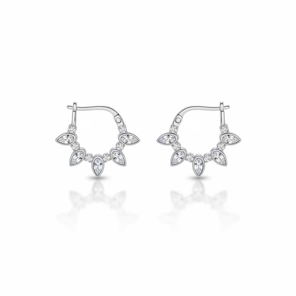 Beyaz Zirkon Taşlı Gözyaşı Tasarım Gümüş Renk 925 Ayar Gümüş Kadın Küpe - 4