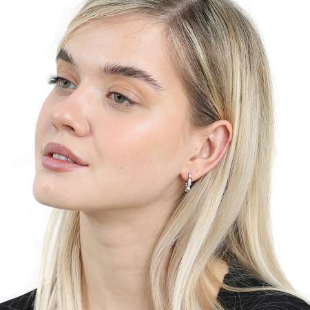 Beyaz Zirkon Taşlı Gözyaşı Tasarım Gümüş Renk 925 Ayar Gümüş Kadın Küpe - Tesbihane