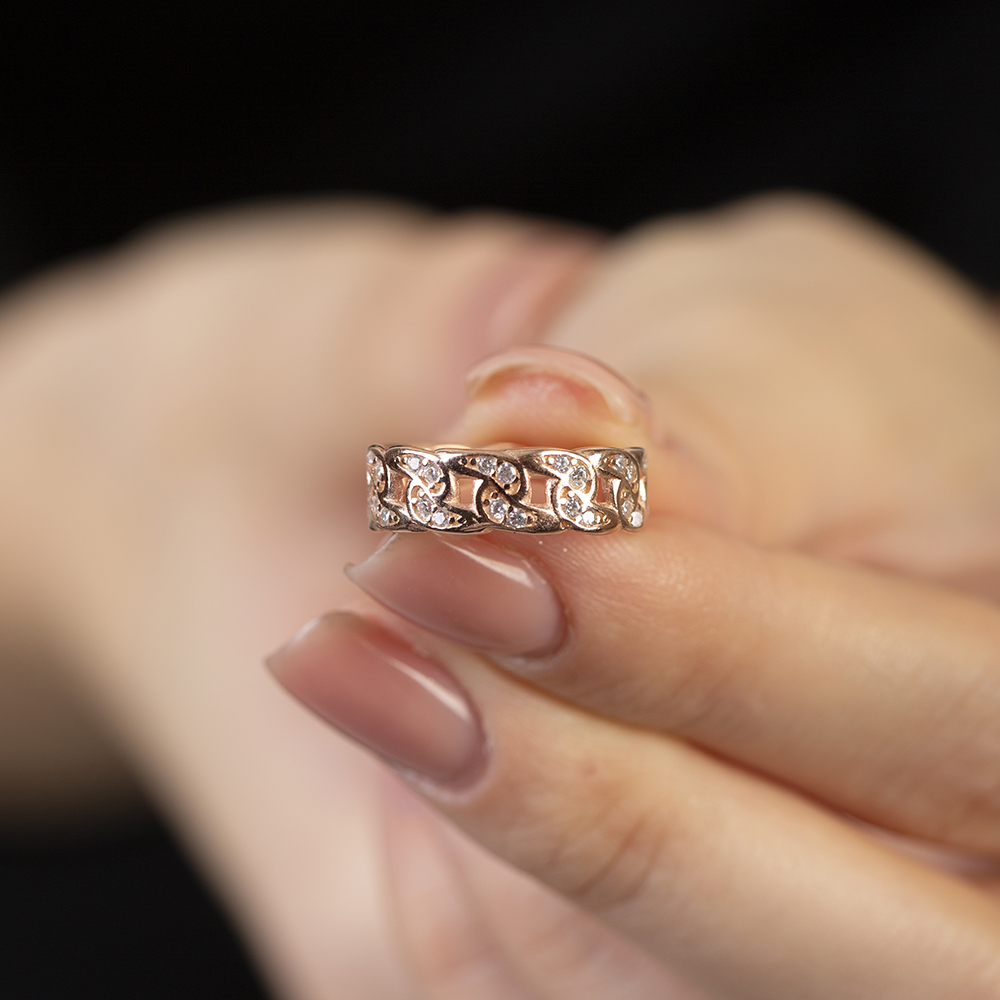 Beyaz Zirkon Taşlı Gurmet Tasarım Rose Renk Ayarlanabilir Ölçü 925 Ayar Gümüş Kadın Yüzük - 2