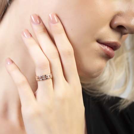 Beyaz Zirkon Taşlı Gurmet Tasarım Rose Renk Ayarlanabilir Ölçü 925 Ayar Gümüş Kadın Yüzük - Tesbihane