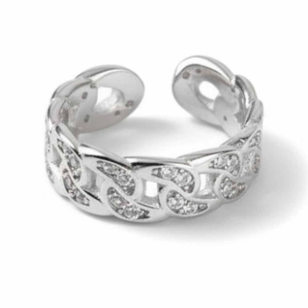 Beyaz Zirkon Taşlı Gurmet Tasarım Gümüş Renk Ayarlanabilir Ölçü 925 Ayar Gümüş Kadın Yüzük - 2