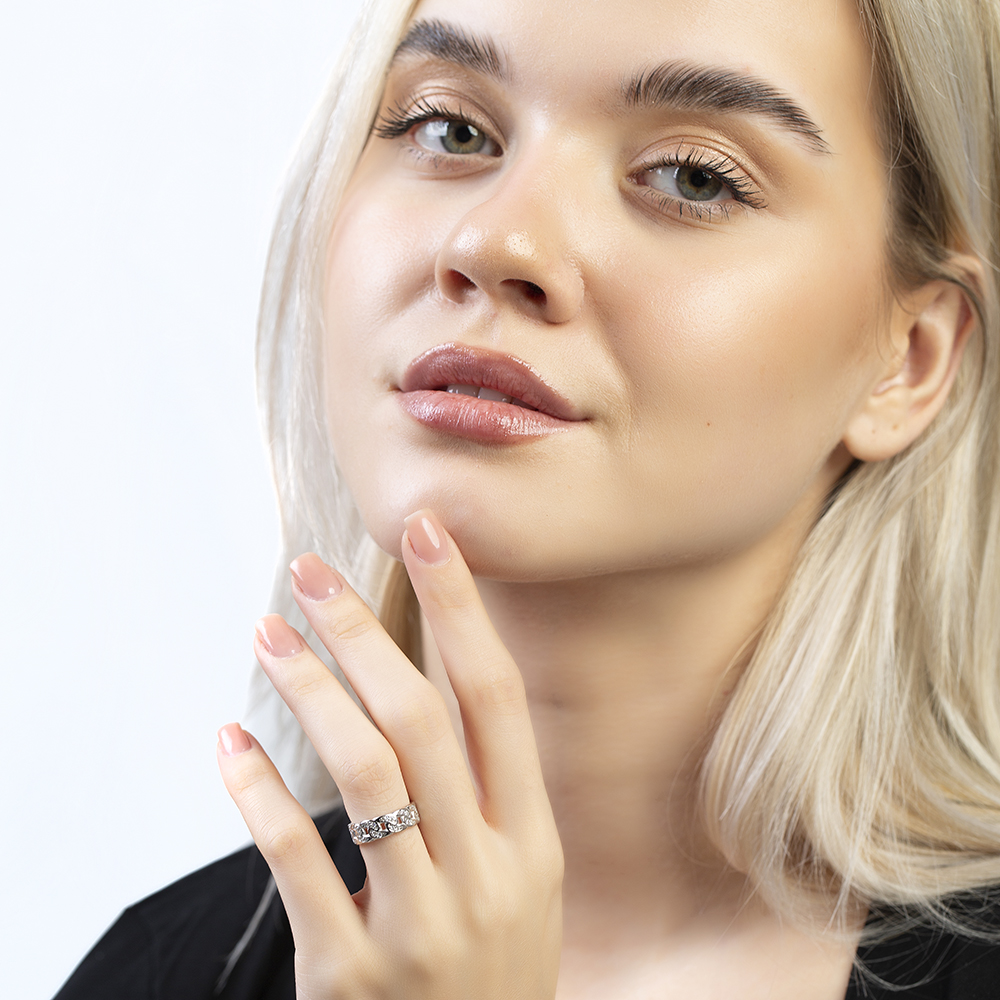 Beyaz Zirkon Taşlı Gurmet Tasarım Gümüş Renk Ayarlanabilir Ölçü 925 Ayar Gümüş Kadın Yüzük - 3