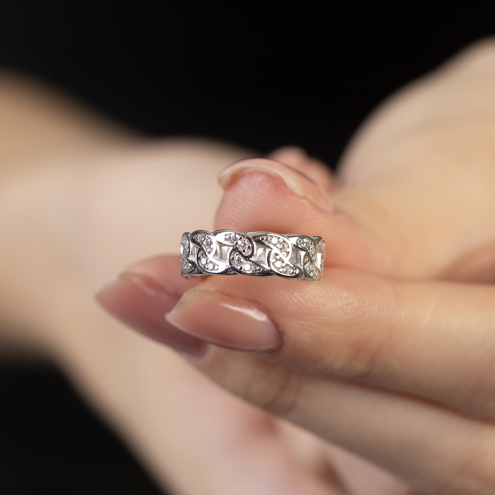 Beyaz Zirkon Taşlı Gurmet Tasarım Gümüş Renk Ayarlanabilir Ölçü 925 Ayar Gümüş Kadın Yüzük - 2