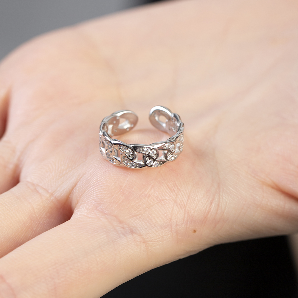 Beyaz Zirkon Taşlı Gurmet Tasarım Gümüş Renk Ayarlanabilir Ölçü 925 Ayar Gümüş Kadın Yüzük - 5