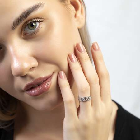 Beyaz Zirkon Taşlı Gurmet Tasarım Gümüş Renk Ayarlanabilir Ölçü 925 Ayar Gümüş Kadın Yüzük - Tesbihane