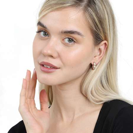 Beyaz Zirkon Taşlı Helezon Tasarım Rose Renk 925 Ayar Gümüş Kadın Küpe - Tesbihane