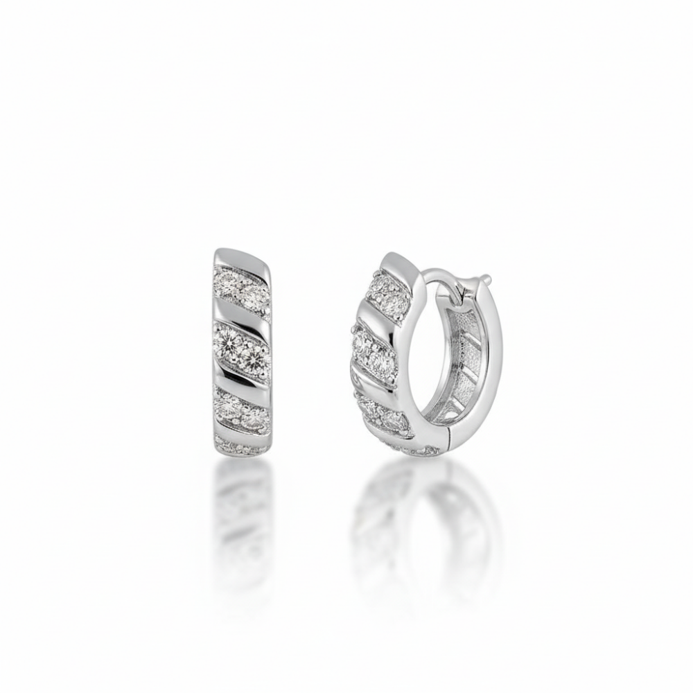 Beyaz Zirkon Taşlı Helezon Tasarım Gümüş Renk 925 Ayar Gümüş Kadın Küpe - 4