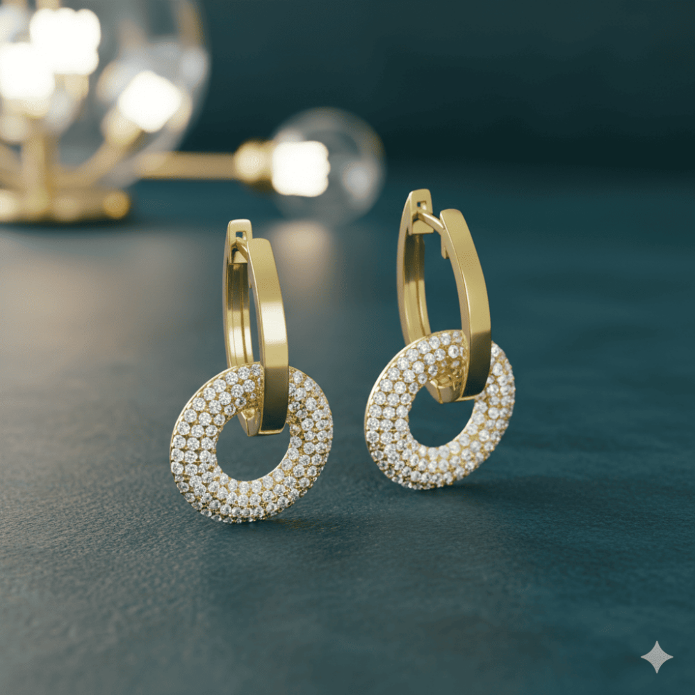 Beyaz Zirkon Taşlı Halka Tasarım Altın Renk 925 Ayar Gümüş Kadın Küpe - 3