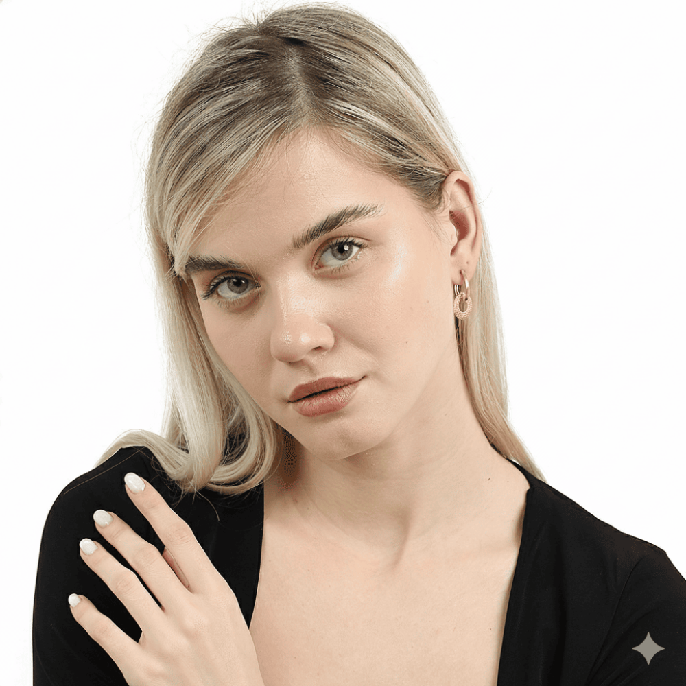 Beyaz Zirkon Taşlı Halka Tasarım Altın Renk 925 Ayar Gümüş Kadın Küpe - 6