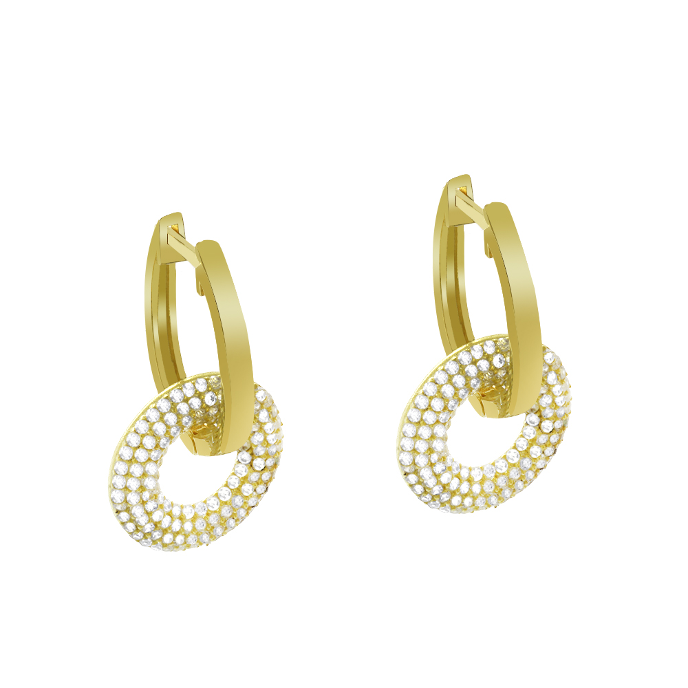 Beyaz Zirkon Taşlı Halka Tasarım Altın Renk 925 Ayar Gümüş Kadın Küpe - 5