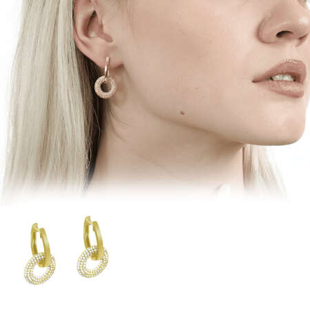 Beyaz Zirkon Taşlı Hulahop Model Altın Renk 925 Ayar Gümüş Kadın Küpe - Tesbihane