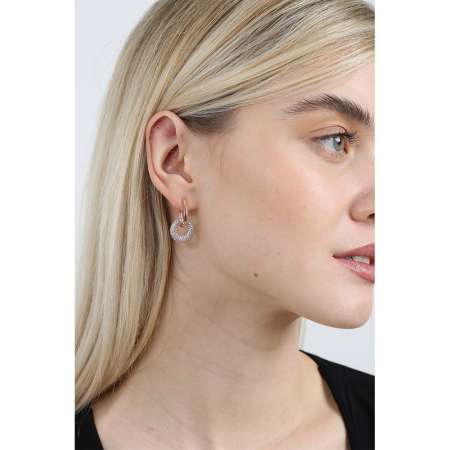 Beyaz Zirkon Taşlı Halka Tasarım Rose Renk 925 Ayar Gümüş Kadın Küpe - Tesbihane