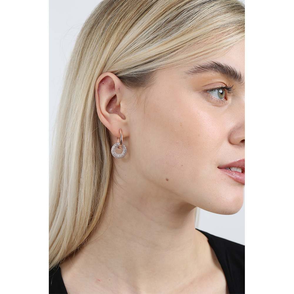 Beyaz Zirkon Taşlı Hulahop Model Rose Renk 925 Ayar Gümüş Kadın Küpe - 1