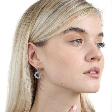 Beyaz Zirkon Taşlı Halka Tasarım Gümüş Renk 925 Ayar Gümüş Kadın Küpe - Tesbihane