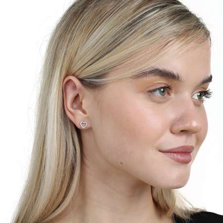 Beyaz Zirkon Taşlı Kalp Tasarım Gümüş Renk 925 Ayar Gümüş Kadın Küpe - Tesbihane