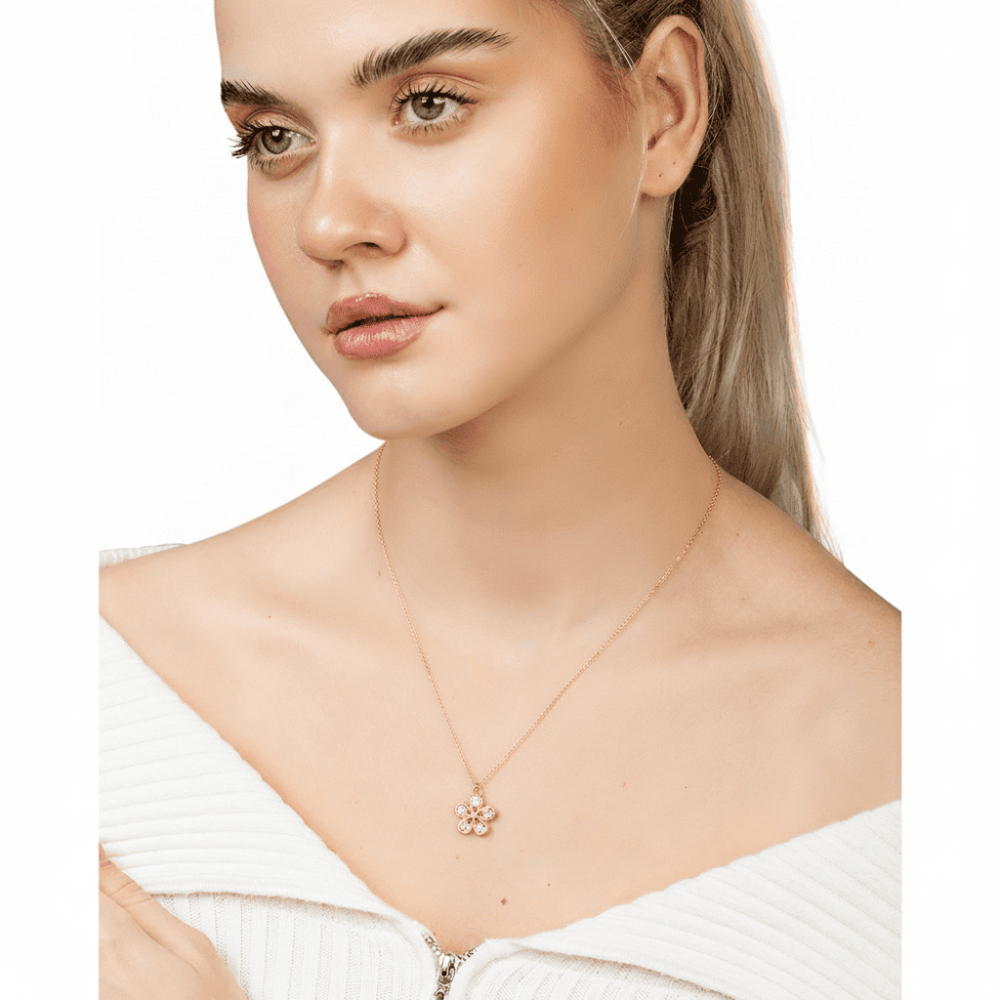 Beyaz Zirkon Taşlı Kar Tanesi Tasarım Altın Renk 925 Ayar Gümüş Kadın Kolye - 2