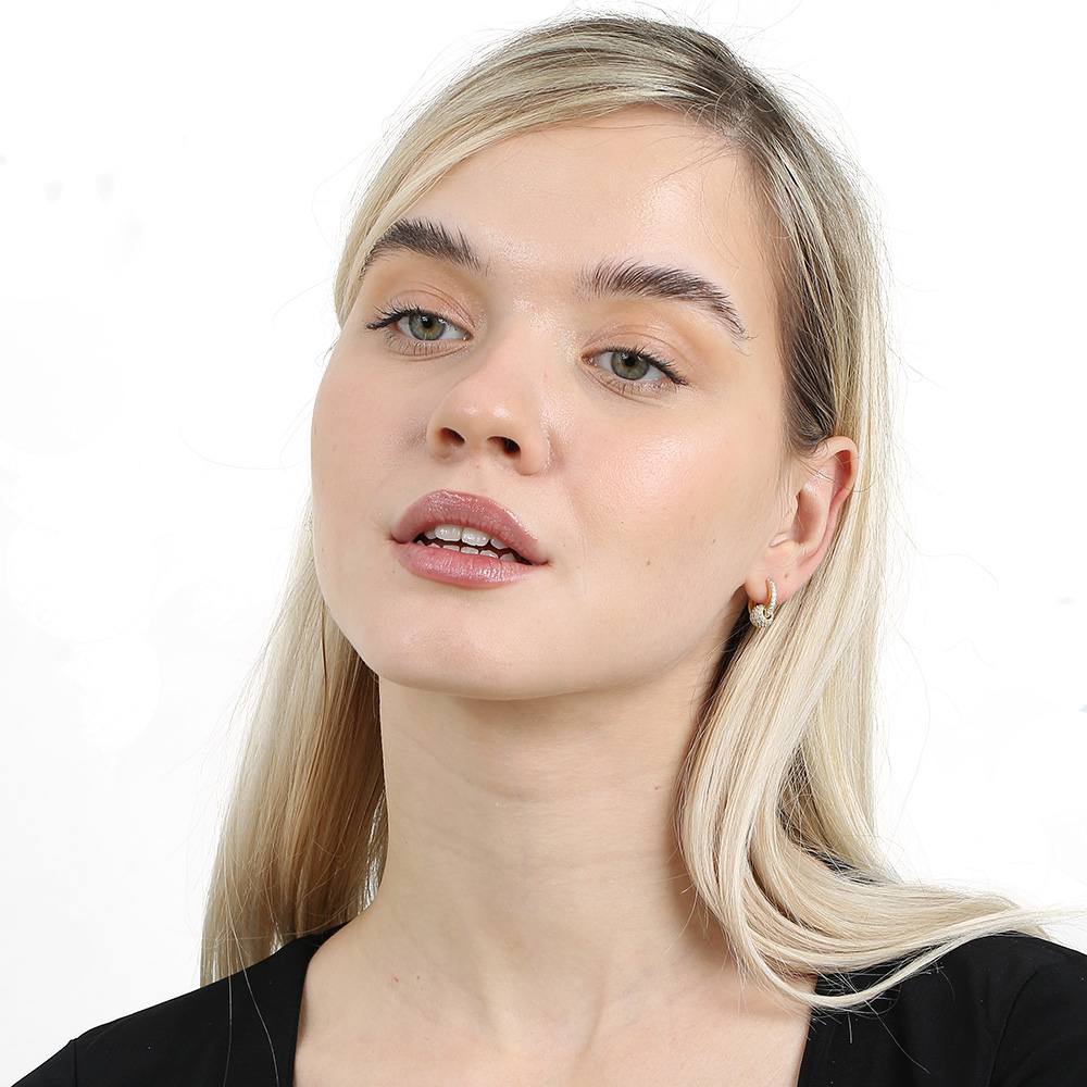 Beyaz Zirkon Taşlı Küre Top Sallantılı Altın Renk 925 Ayar Gümüş Kadın Küpe - 2