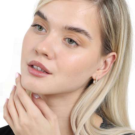 Beyaz Zirkon Taşlı Küre Top Sallantılı Altın Renk 925 Ayar Gümüş Kadın Küpe - Tesbihane