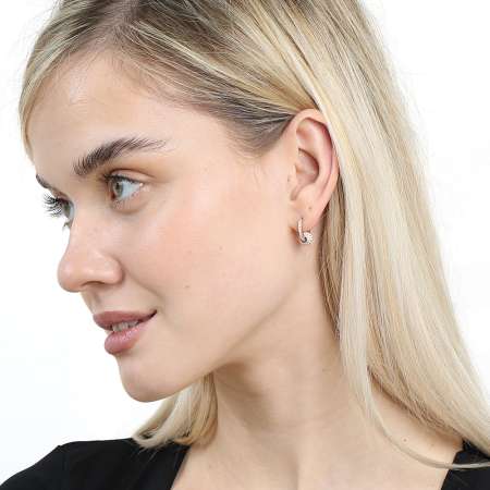 Beyaz Zirkon Taşlı Küre Top Sallantılı Rose Renk 925 Ayar Gümüş Kadın Küpe - Tesbihane