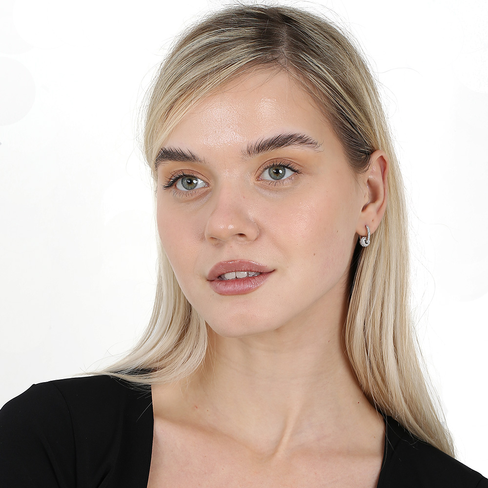 Beyaz Zirkon Taşlı Küre Top Sallantılı Gümüş Renk 925 Ayar Gümüş Kadın Küpe - 2