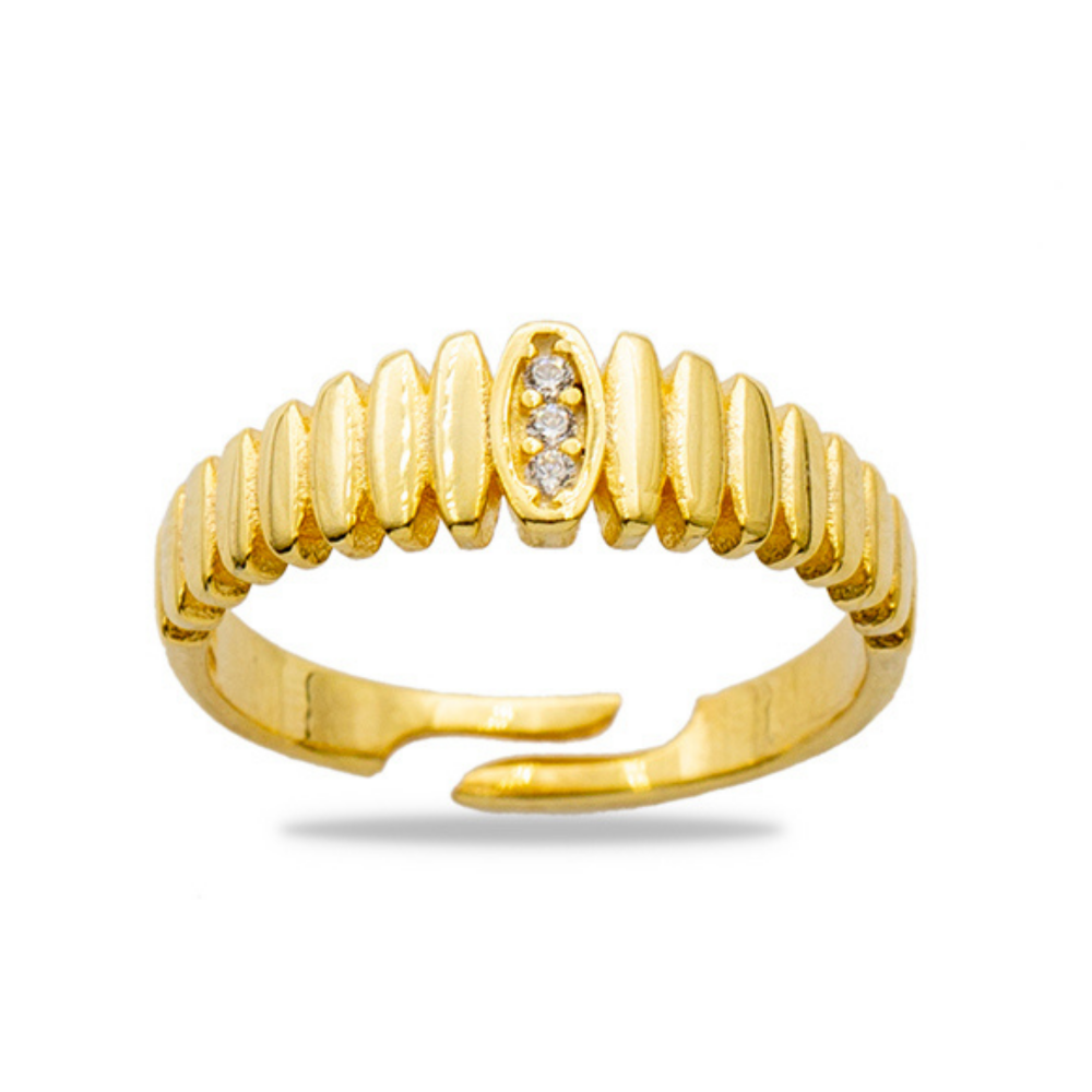 Beyaz Zirkon Taşlı Merdiven Tasarım Altın Renk Ayarlanabilir Ölçü 925 Ayar Gümüş Kadın Yüzük - 2