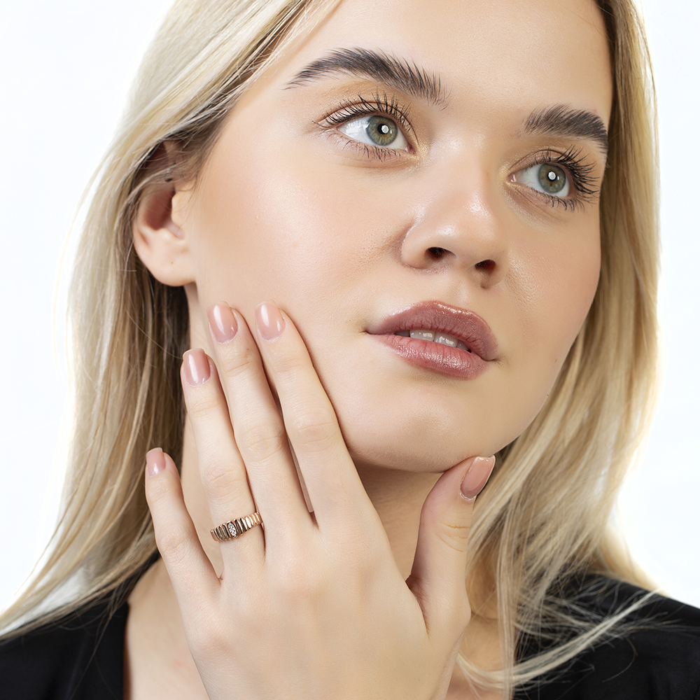 Beyaz Zirkon Taşlı Merdiven Tasarım Rose Renk Ayarlanabilir Ölçü 925 Ayar Gümüş Kadın Yüzük - 3