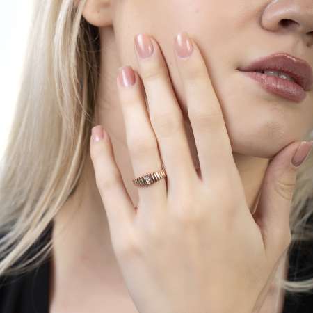 Beyaz Zirkon Taşlı Merdiven Tasarım Rose Renk Ayarlanabilir Ölçü 925 Ayar Gümüş Kadın Yüzük - Tesbihane