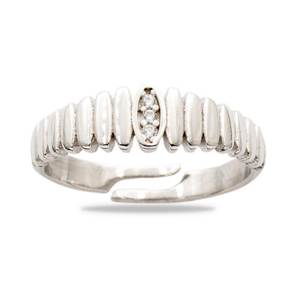 Beyaz Zirkon Taşlı Merdiven Tasarım Gümüş Renk Ayarlanabilir Ölçü 925 Ayar Gümüş Kadın Yüzük - 2