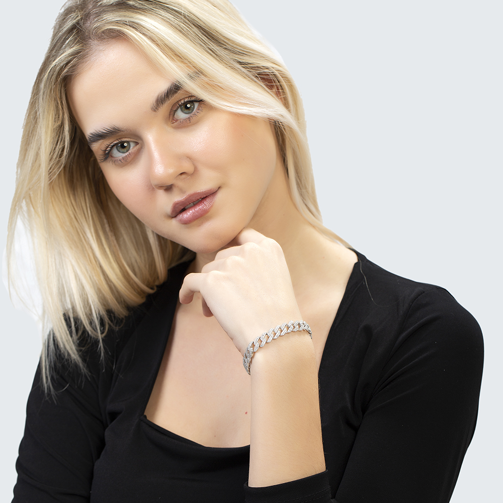 Beyaz Zirkon Taşlı Gümüş Renk 925 Ayar Gümüş Gurmet Kadın Bileklik - 3