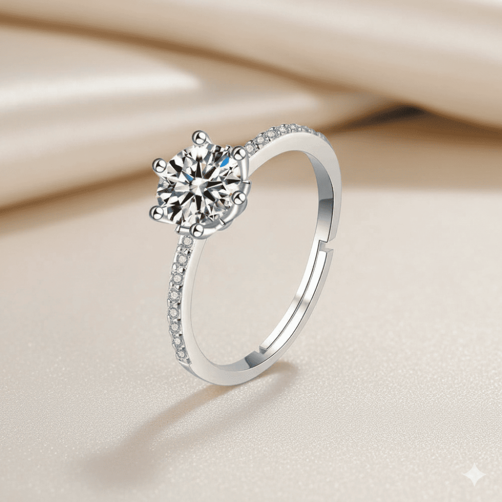 Beyaz Zirkon Taşlı Gümüş Renk Ayarlanabilir Ölçü Metal Kadın Tektaş Yüzük - 3