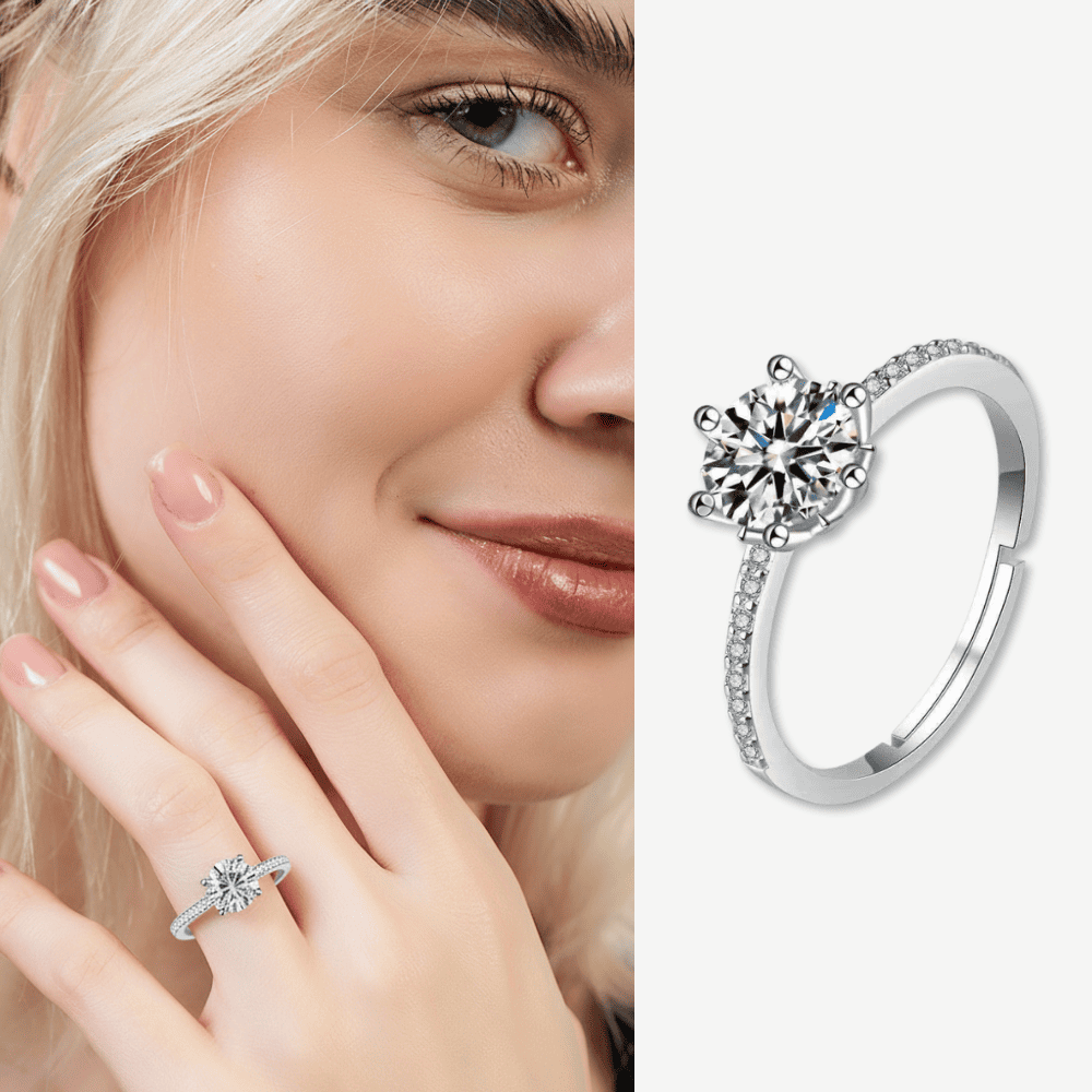 Beyaz Zirkon Taşlı Gümüş Renk Ayarlanabilir Ölçü Metal Kadın Tektaş Yüzük - 1